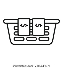 The concept of money laundering hiding illegal cash, represented by banknotes in a laundry basket