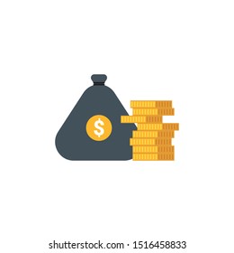 Concept of Money like a money bag, stack coins and banknote
