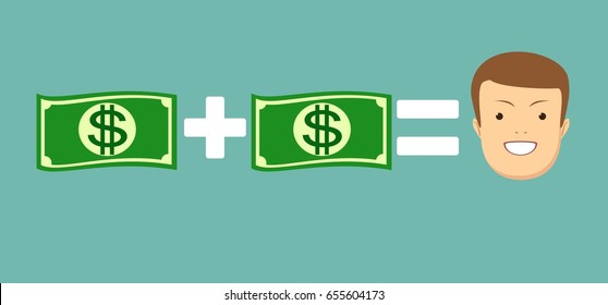 concept of money make you happy. Stock vector illustration for poster, greeting card, website, ad, business presentation, advertisement design.