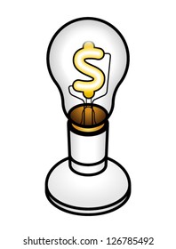 Concept: money making idea. A light bulb with a neon dollar sign.