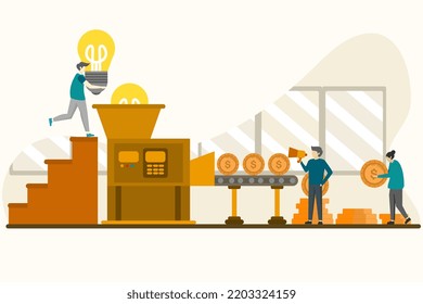 Concepto de ideas para hacer dinero, ingresos móviles, ideas de negocios, convertir ideas en dinero, consultoría de negocios, transacciones móviles, para banner de sitio web