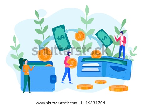 Concept Money transfer from and to wallet, Financial savings for web page, banner, presentation, social media, documents, cards, posters. Vector illustration Capital flow, earning or making money
