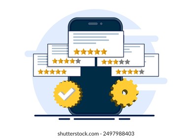 The concept of monitoring review management, analyzing customer reviews, and responding to improve reputation and customer satisfaction. Reputation management with online feedback review responses.