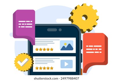 The concept of monitoring review management, analyzing customer reviews, and responding to improve reputation and customer satisfaction. Reputation management with online feedback review responses.