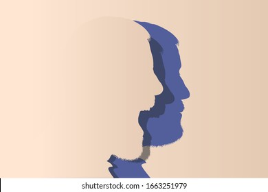 Concept of mood and change of expression with a man with a straight face who turns into screaming.