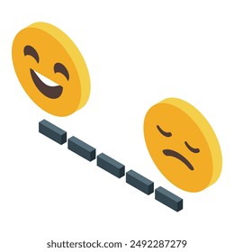 Concepto de swing de sentimiento ilustrado con un emoji feliz que se convierte en un emoji triste