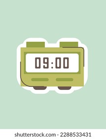 Concept Morning routine alarm clock. This illustration features a morning routine with a flat, vector design of an alarm clock on a soft light green background. Vector illustration.