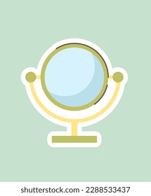 Concept Morning routine mirror. This illustration features a morning routine with a flat, vector design of a mirror on a soft light green background. Vector illustration.