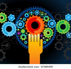 the concept of motion. Human hand starts the mechanism