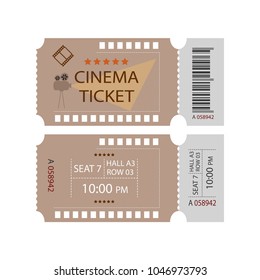 The concept of a movie ticket from both sides. Cinema ticket,  movie coupon,  show, ticket, pass. Vector Illustration.