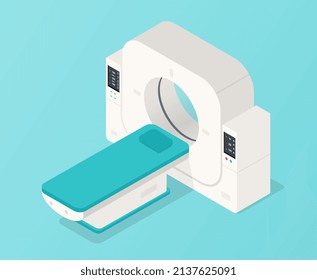 Concept of MRI. Research of brain activity. Innovation and expensive equipment for reading waves. Medical posters or banners, graphic elements for website. Cartoon isometric vector illustration