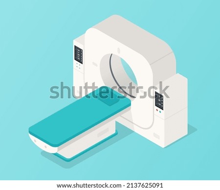 Concept of MRI. Research of brain activity. Innovation and expensive equipment for reading waves. Medical posters or banners, graphic elements for website. Cartoon isometric vector illustration