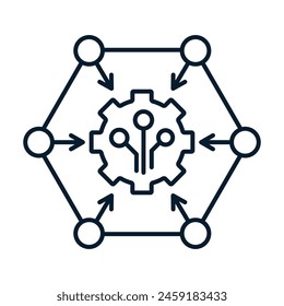 Concept of multichannel information processing. Vector linear icon isolated on white background.