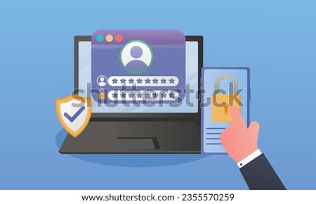 The concept of multi-factor authentication in style.on blue background.Vector Design Illustration.