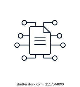 The Concept Of A Multifunctional Technology For Processing, Structuring And Integrating Data. Vector Linear Icon On A White Background.