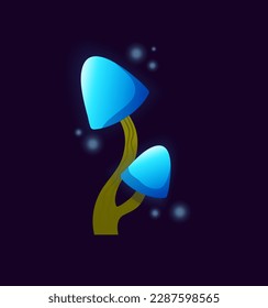 Concept Mushroom neon acid fantasy. This illustration is a flat vector design featuring a fantastic concept of a mushroom that is illuminated with bright blue neon lights. Vector illustration.