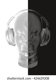 Concept music. An abstract vector for man listening music with headphones. Artistic outline design. Vector illustration