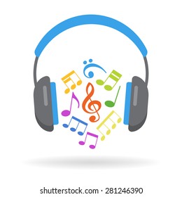 Concept music. Headphones and musical notes. File is saved in AI10 EPS version. This illustration contains a transparency 