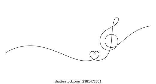 concept of music lover with music notes and heart shape in one line drawing minimalism thin line illustration