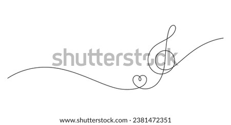 concept of music lover with music notes and heart shape in one line drawing minimalism thin line illustration