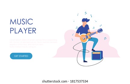 Concept of music player application for website, landing page illustration