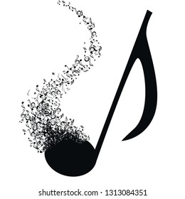 Concept of musical creation with a treble clef that turns into a multitude of musical notes
