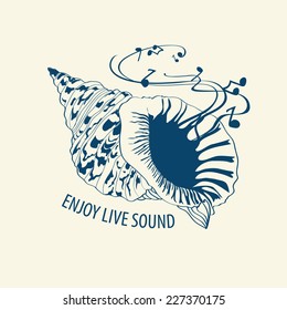 Concept musical illustration with seashell and live sound