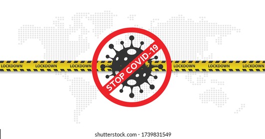 Concepto de bloqueo nacional debido al coronavirus. anunciar restricciones de estado de emergencia para la orden de control de movimientos para combatir la propagación del virus. diseño vectorial.