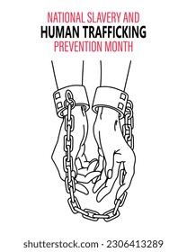 The concept of national slavery and human trafficking, female hands in chains. Illustration, vector.	