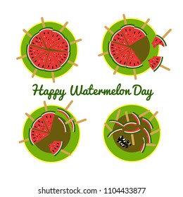 Concept for the National Watermelon Day, watermelon sliced slices on a plate, vector