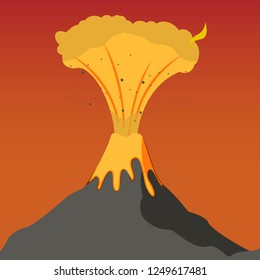 The Concept Natural Climate Disaster mankind. Vector Illustration Cartoon Eruption Volcanoe on Island. Eruption Destructive Fier Lava. Awakening Volcanoe. Volcanic Erupting Mountain