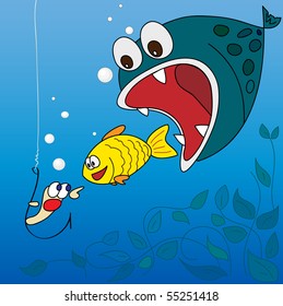 The concept of natural selection, life under water. Vector.