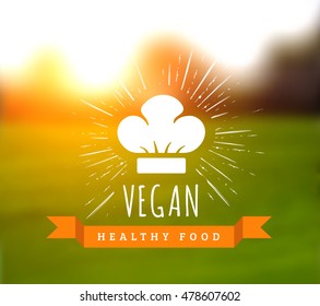 Concept of natural vegetarian health food. Vector illustration with chef hat