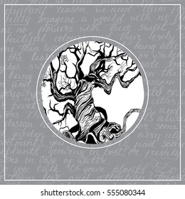 concept of nature conservancy. Round frame. Hand drawn tree. Word`s background