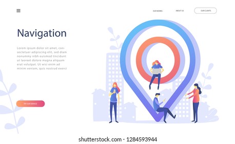 Concept Navigation, Satellite GPS, GPS connection for web page, banner, presentation, social media, . Vector illustration Navigation technology, Global communication, map pin, marker sign with people