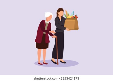 Concept of Neighbors sharing things and helping each other. Colored flat vector illustration isolated. 