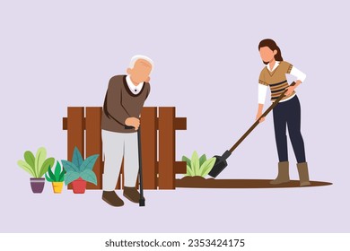 Concept of Neighbors sharing things and helping each other. Colored flat vector illustration isolated. 