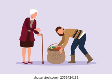 Concept of Neighbors sharing things and helping each other. Colored flat vector illustration isolated. 