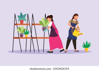 Concepto de Vecinos compartiendo cosas y ayudándose mutuamente. Ilustración vectorial plana de color aislada. 