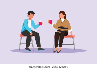 Concept of Neighbors sharing things and helping each other. Colored flat vector illustration isolated. 