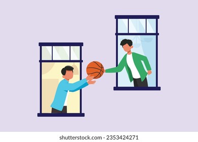 Concept of Neighbors sharing things and helping each other. Colored flat vector illustration isolated. 