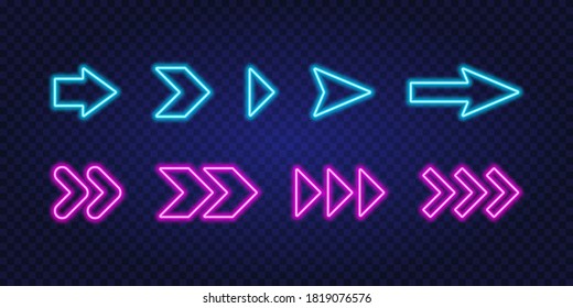 Concept neon arrows. Geometric neon arrows on dark transparent background. Vector illustration