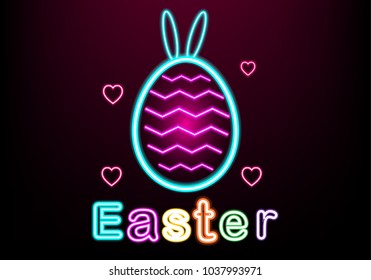 Concept neon happy easter egg greeting card. illustration vector