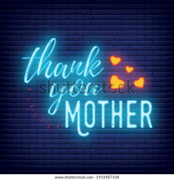 Concept neon\
Happy Mother\'s Day banner, logo, label and poster, vector\
illustration on brickwork background. Design of calligraphy and\
font greeting, wedding, celebration\
card.