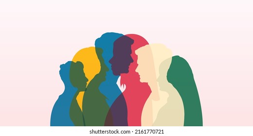 Concept of network connection and global communication. Social media. Connected Society. Globalization. Blog and Targeting. Relationship and Teamwork. Contacts diversity group silhouette people. 