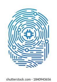 Red de conceptos y seguridad cibernética en forma de huella dactilar, ilustración vectorial de diseño plano para diseño gráfico y web