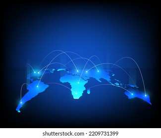 Concept network of money transfers and currency exchanges between countries of the world