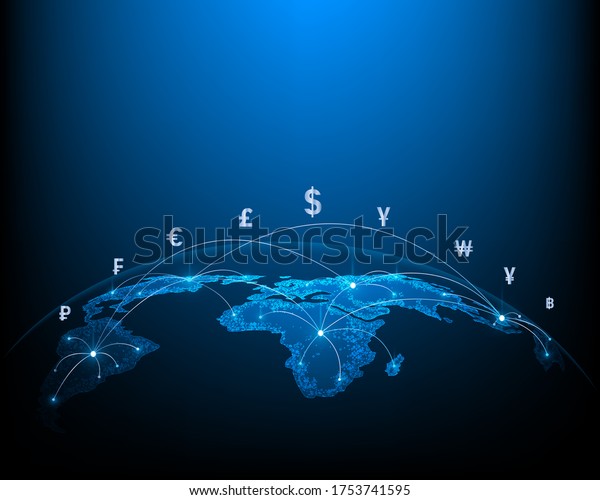 Concept network of money transfers and\
currency exchanges between countries of the\
world