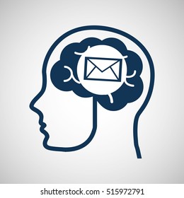 concept network, silhouette head with email message media icon vector illustration eps 10