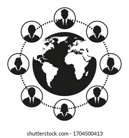 Concepto de trabajo en red entre muchas personas de todo el mundo. Medios sociales.